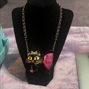 Betsy Jhonson Charming Cat Pendant Necklace with Pink Accent